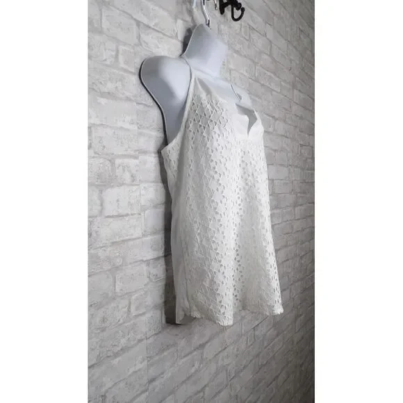 Athleta Eyelet Tank Top White‎ Halter Split Neck Flowy Sleeveless Lined Size S - Picture 3 of 11